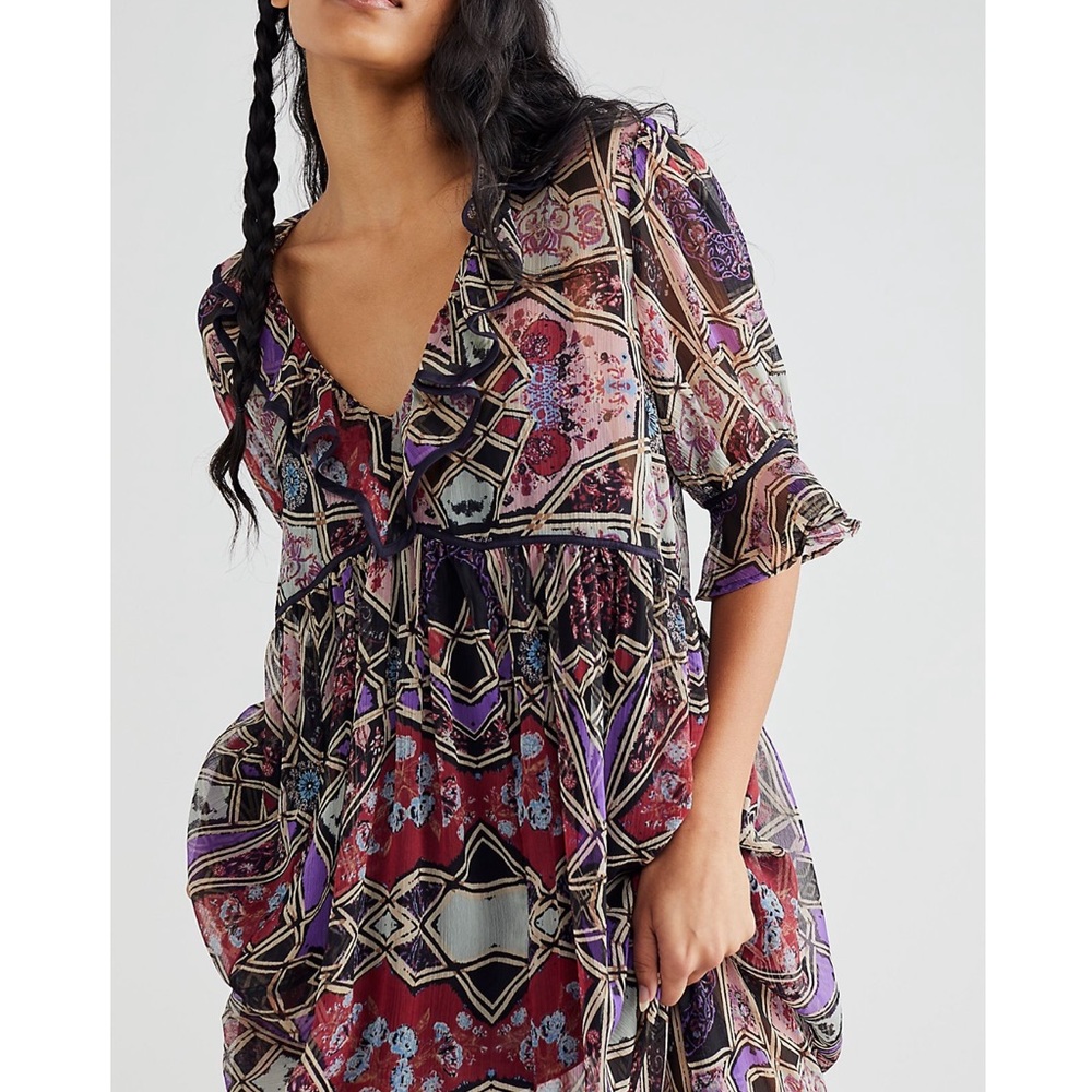 Free People Carmella Geometric Printed Flowy Chiffon Maxi Dress - Picture 2 of 8